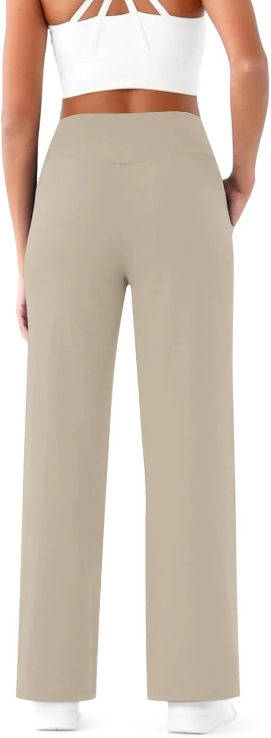 Wide Leg Yoga Pants for Women Crossover High Waisted Athletic Pants with Pockets Casual Comfy Lounge Pants