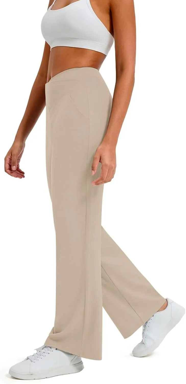 Wide Leg Yoga Pants for Women Crossover High Waisted Athletic Pants with Pockets Casual Comfy Lounge Pants