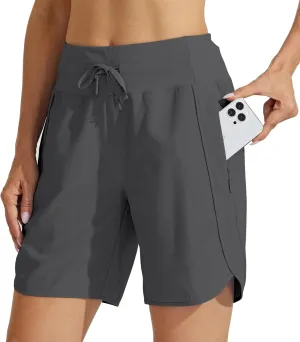 Willit Women's 7" Athletic Running Shorts Long Workout Hiking Shorts Quick Dry High Waisted Active Zipper Pocket