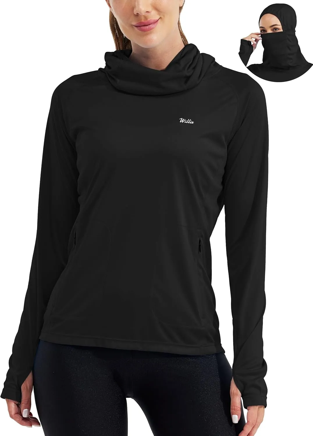 Willit Women's Sun Protection Hoodie UPF 50  Fishing Hiking Shirt Long Sleeve SPF Shirt with Face Mask Lightweight