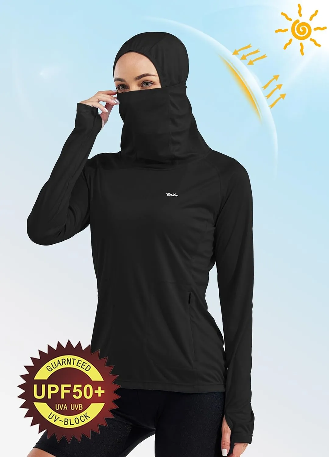 Willit Women's Sun Protection Hoodie UPF 50  Fishing Hiking Shirt Long Sleeve SPF Shirt with Face Mask Lightweight