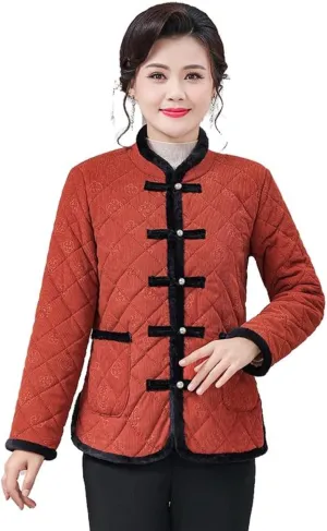 Winter Chinese Style Vintage Fleece-Lined Cotton Padded Warm Thickened Coat