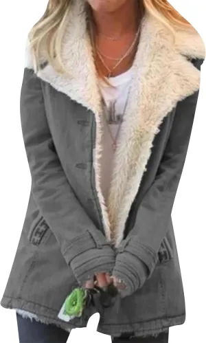 Winter Coat for Women 2024 Warm Sherpa Fleece Lined Button down Long Sleeve Suede Thicker Outerwear with Pockets