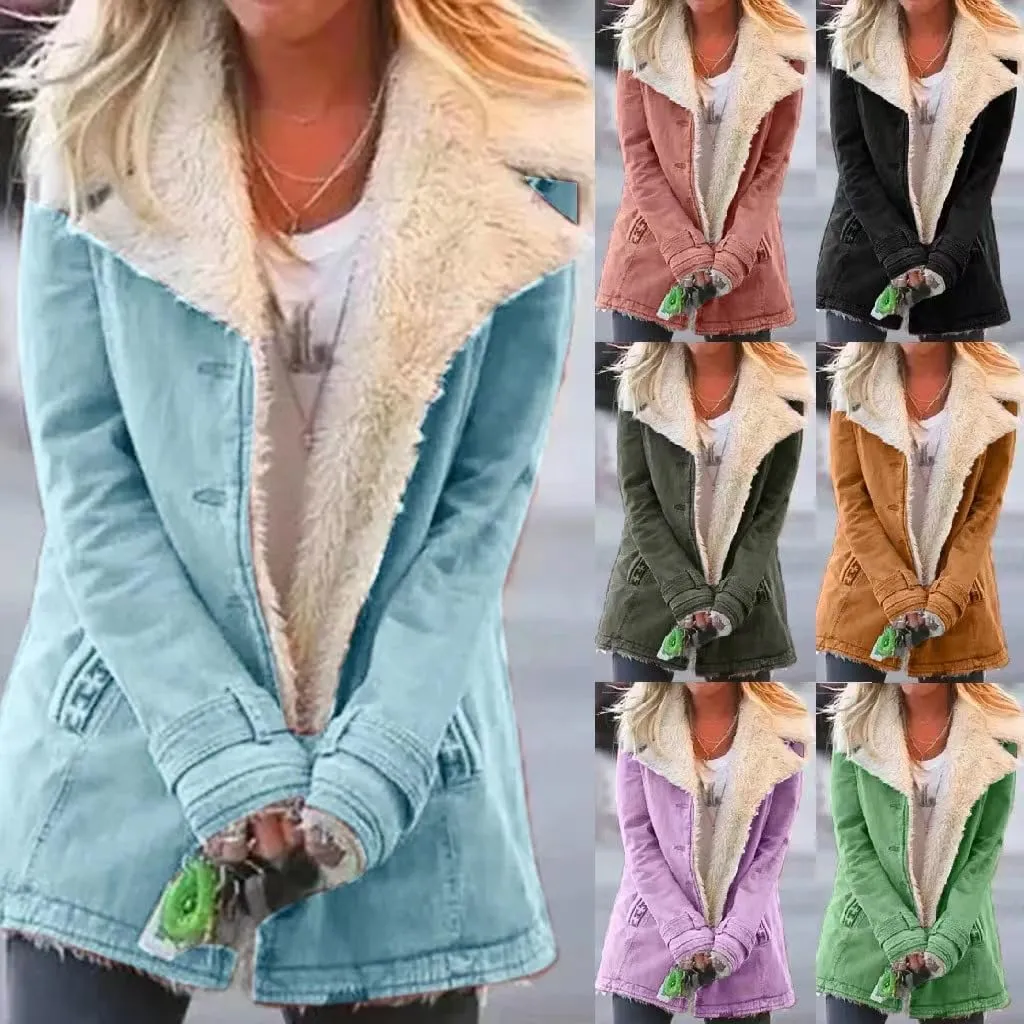 Winter Coat for Women 2024 Warm Sherpa Fleece Lined Button down Long Sleeve Suede Thicker Outerwear with Pockets