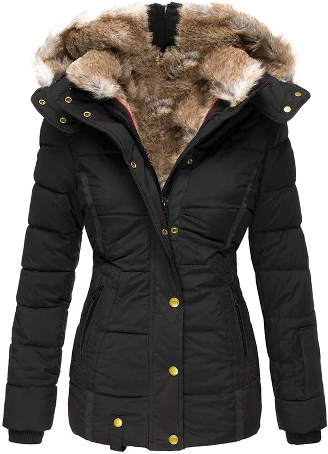 Winter Coats for Women 2024 Waterproof Warm Parka Jacket Mid Length Thick Fleece Lined Trench Coat with Faux Fur Hood