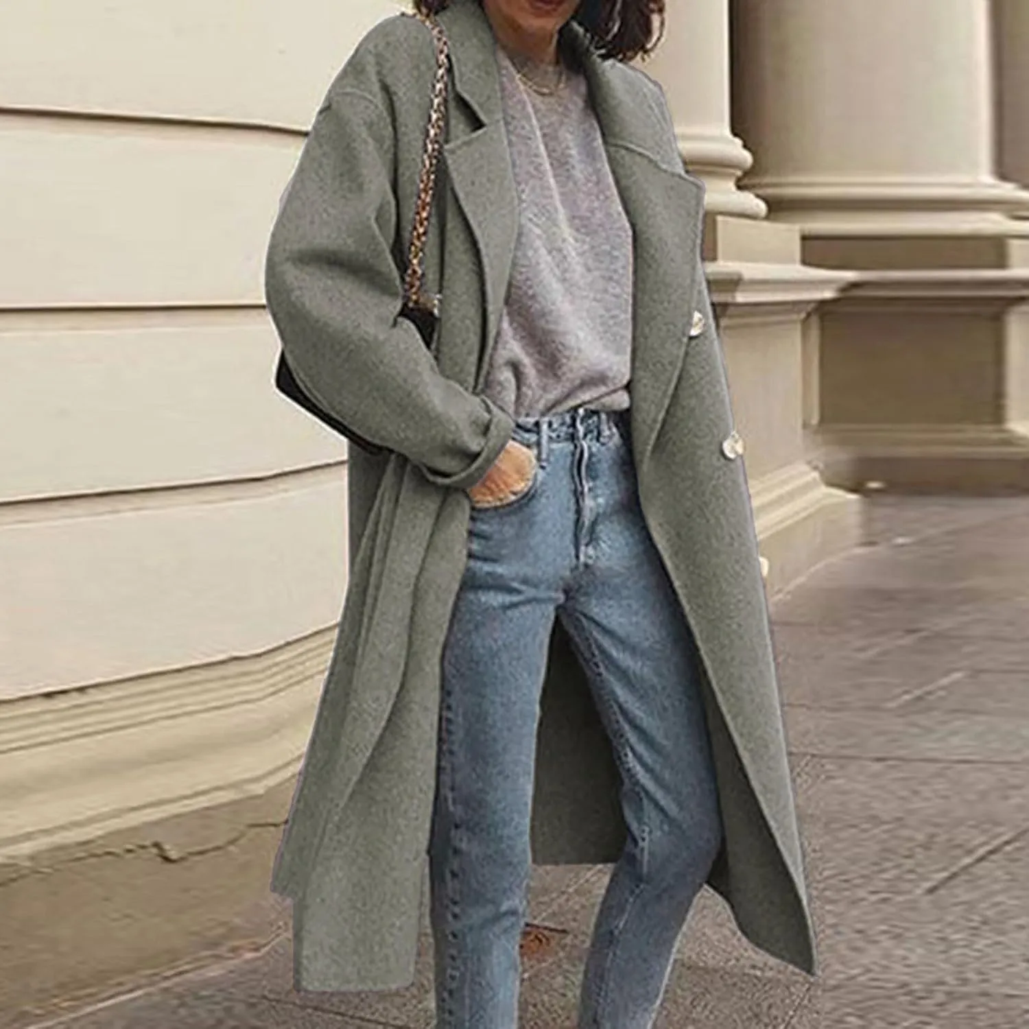Winter Coats for Women Elegant Notched Collar Double Breasted Wool Coat Casual Trench Peacoat Warm Trench Coats