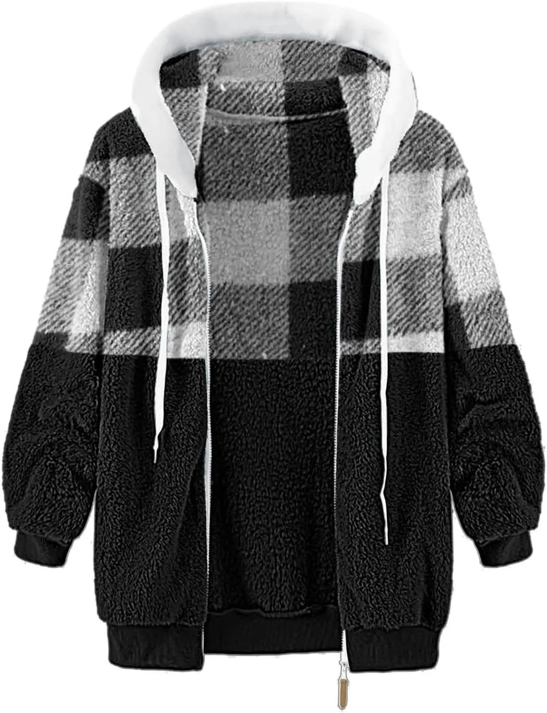 Women 2023 Winter Fuzzy Fleece Coat Plus Size Plush Fluffy Sweatshirt Hoodie with Pockets Parka Loose Blazer Hooded