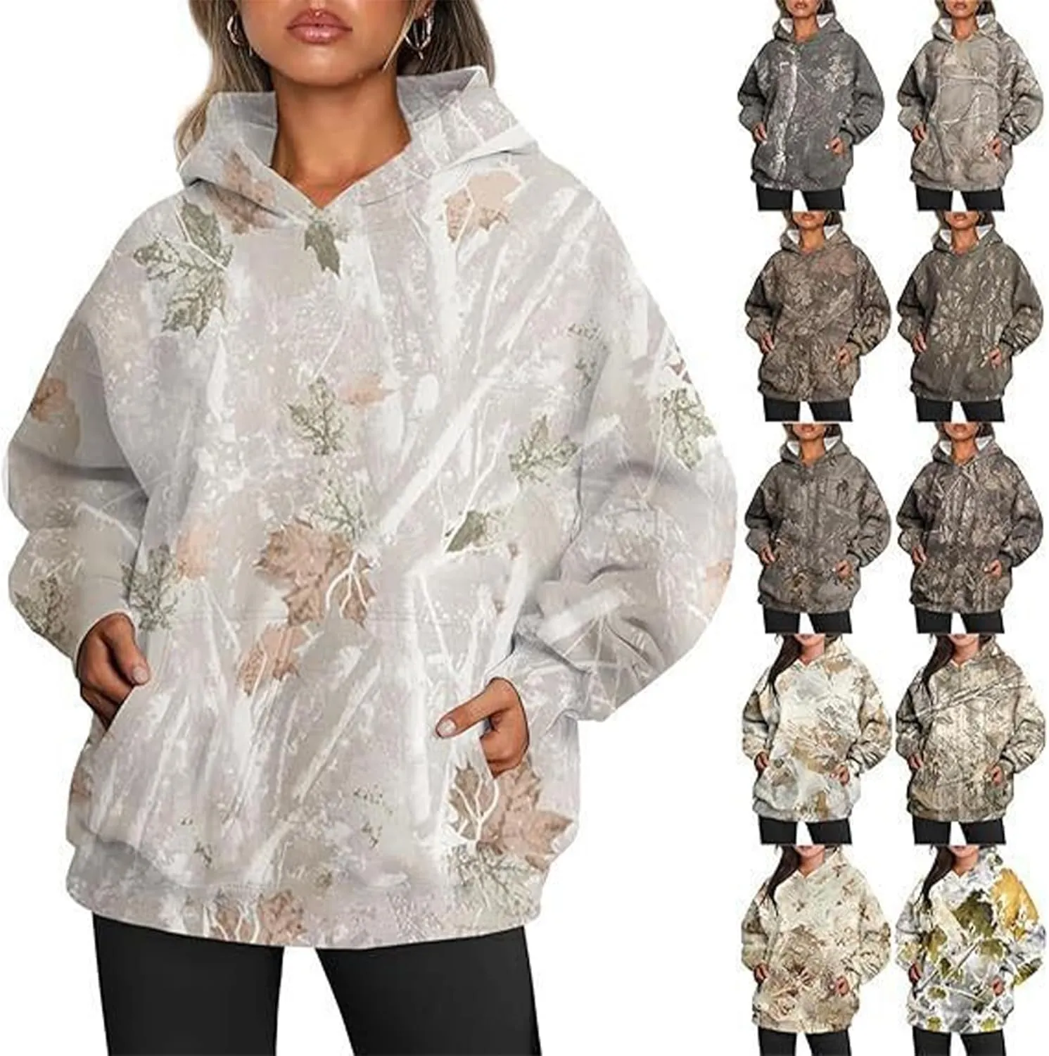 Women Camo Hoodie Oversized Pullover Sweatshirt Casual Loose Fit Workout Athletic Y2k Hoodies With Pockets