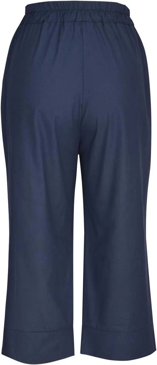 Women Capri Pants Fashion Casual Color Elastic Loose Pants Straight Wide Leg Trousers Vacation Outfits for Women