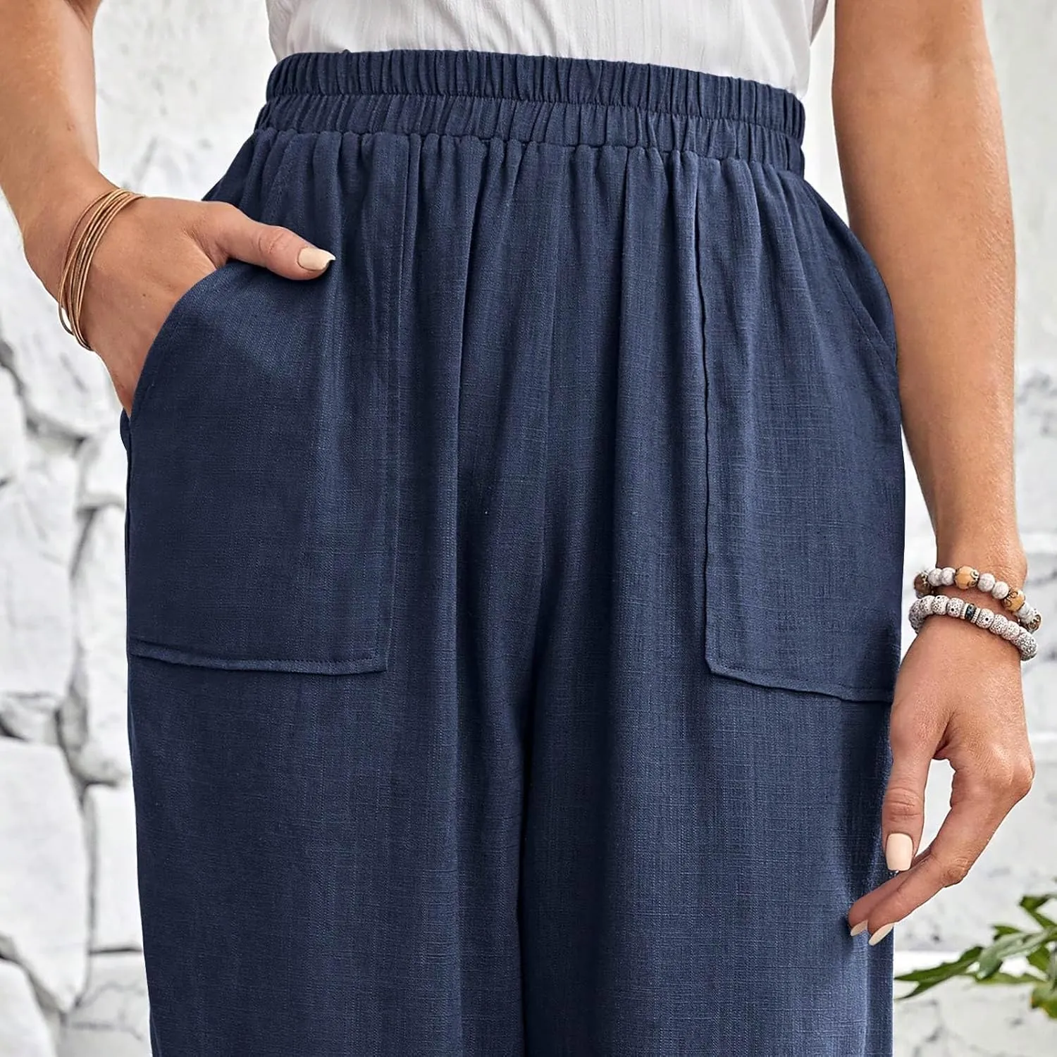 Women Capri Pants Fashion Casual Color Elastic Loose Pants Straight Wide Leg Trousers Vacation Outfits for Women