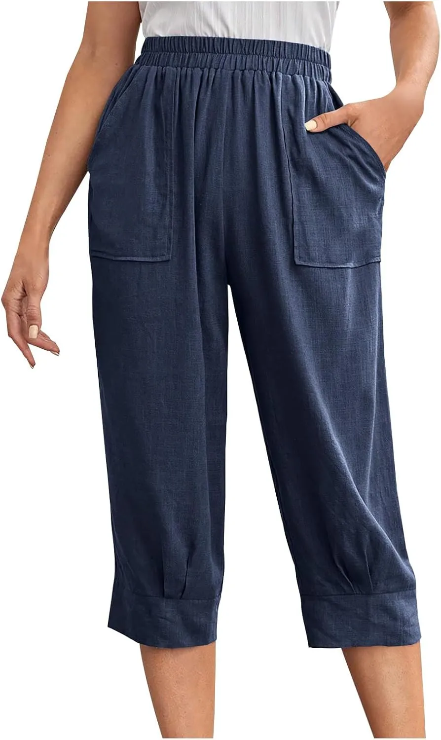 Women Capri Pants Fashion Casual Color Elastic Loose Pants Straight Wide Leg Trousers Vacation Outfits for Women