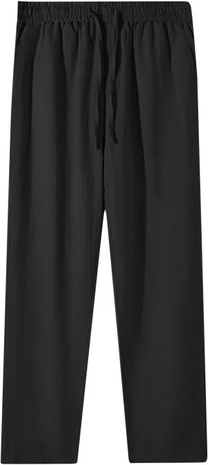 Women Cotton Linen Pants Wide Leg High Waist Flowy Summer Beach Drawstring Pant Beach Travel Vacation Slacks Trousers