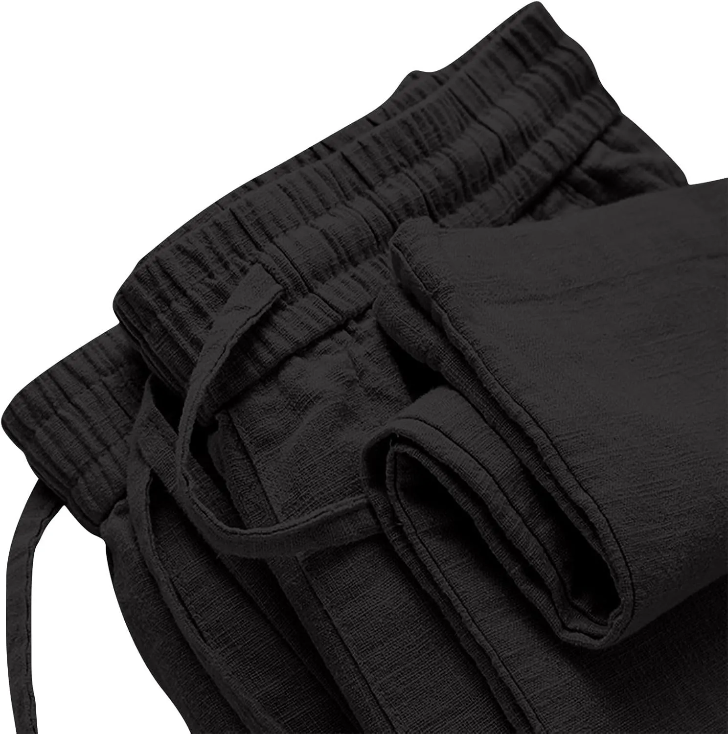 Women Cotton Linen Pants Wide Leg High Waist Flowy Summer Beach Drawstring Pant Beach Travel Vacation Slacks Trousers