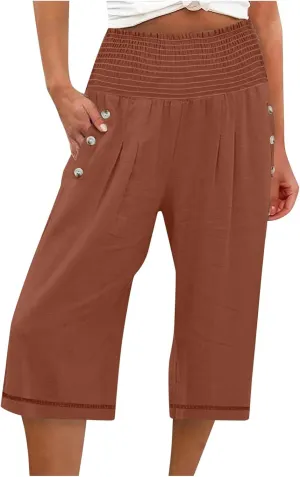 Women Linen Blend Summer Letter Patched Pants High Waist Long Lounge Plus Size Palazzo Lounge Pants Trendy