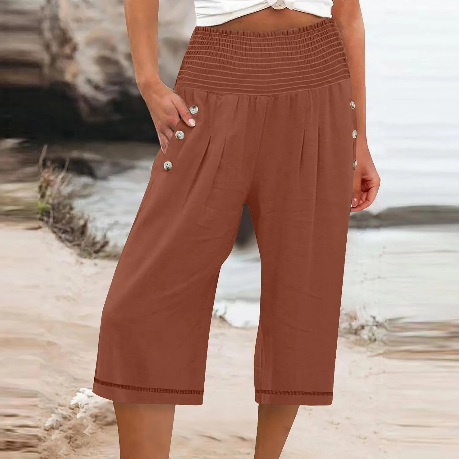 Women Linen Blend Summer Letter Patched Pants High Waist Long Lounge Plus Size Palazzo Lounge Pants Trendy