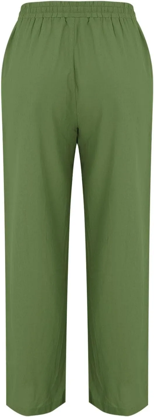 Women Linen Pants Summer Trouser Pant Cotton Blend Drawstring Elastic Waist Wide Leg Pants Women Linen Comfy Linen Pants