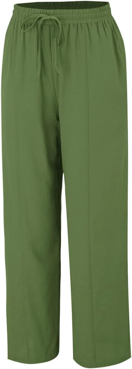 Women Linen Pants Summer Trouser Pant Cotton Blend Drawstring Elastic Waist Wide Leg Pants Women Linen Comfy Linen Pants