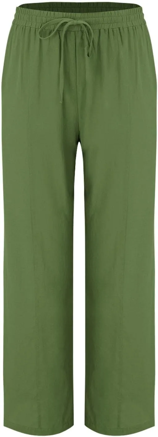 Women Linen Pants Summer Trouser Pant Cotton Blend Drawstring Elastic Waist Wide Leg Pants Women Linen Comfy Linen Pants