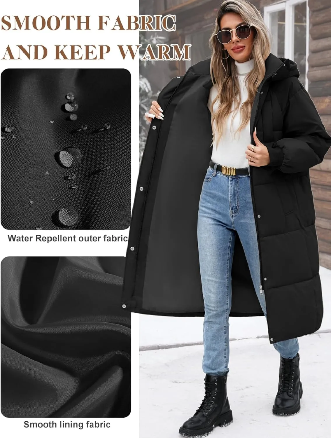 Women Long Puffer Coat Winter Warm Hooded Jacket Long Sleeve Parka Full Length Down Coats With Zip