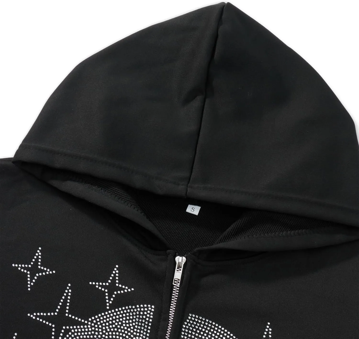 Women Men Oversized Zip Up Hoodie Sweatshirt Rhinestone Skeleton Sweatshirt Loose Fit Aesthetic Hoodies