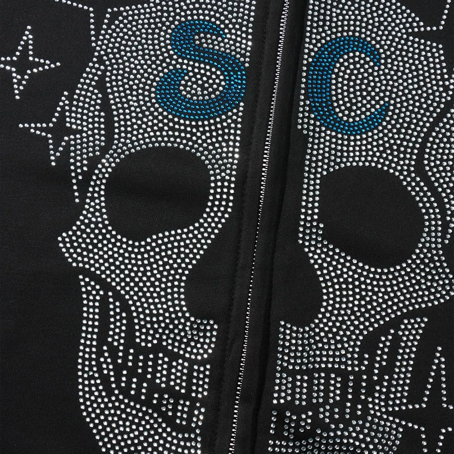 Women Men Oversized Zip Up Hoodie Sweatshirt Rhinestone Skeleton Sweatshirt Loose Fit Aesthetic Hoodies