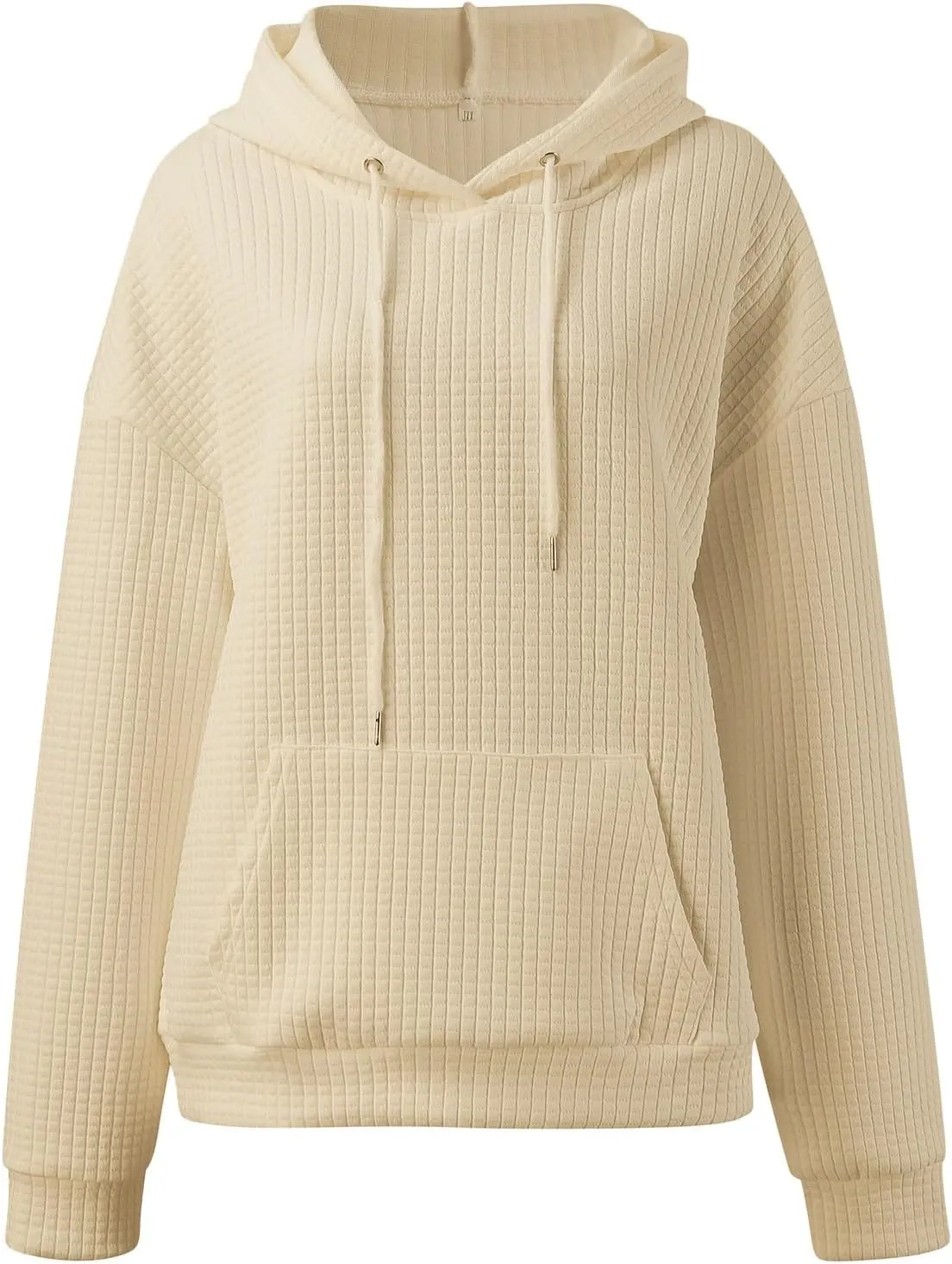 Women Oversized Hoodies Casual Basic Waffle Long Sleeve Pullover Top Solid Hooded Sweatshirt with Pocket