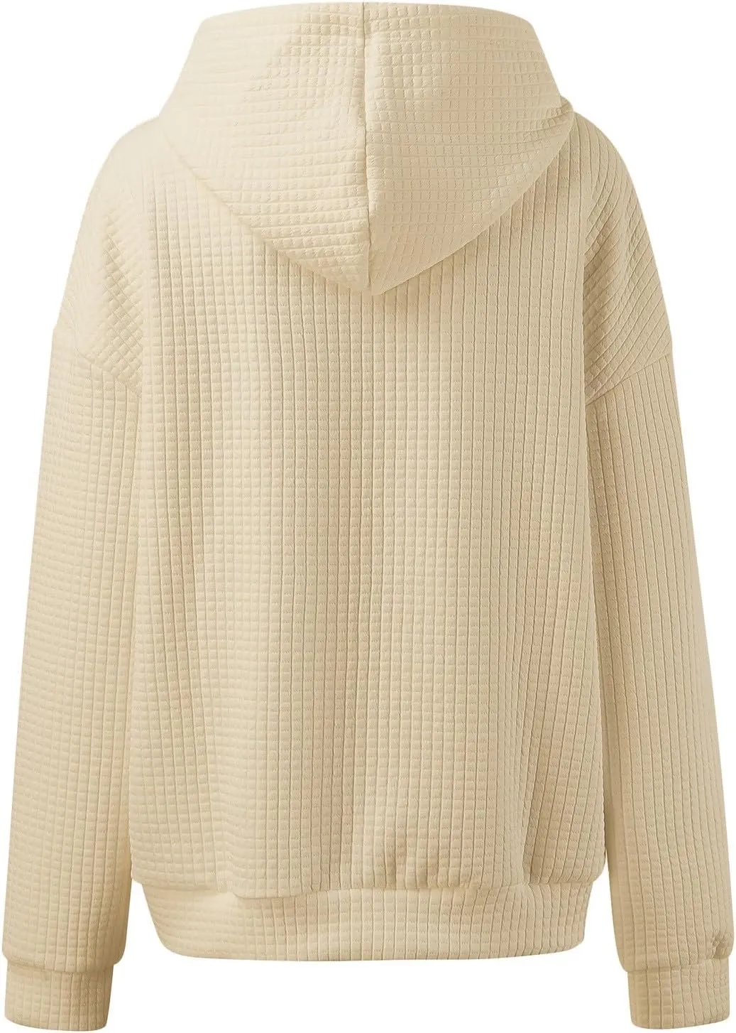 Women Oversized Hoodies Casual Basic Waffle Long Sleeve Pullover Top Solid Hooded Sweatshirt with Pocket