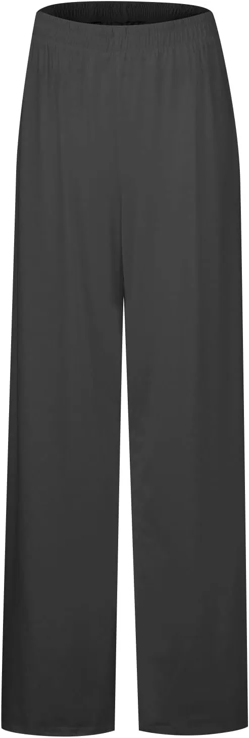 Women Palazzo Pants Summer Boho Wide Leg High Waist Casual Lounge Yoga Pants with Pockets Trousers