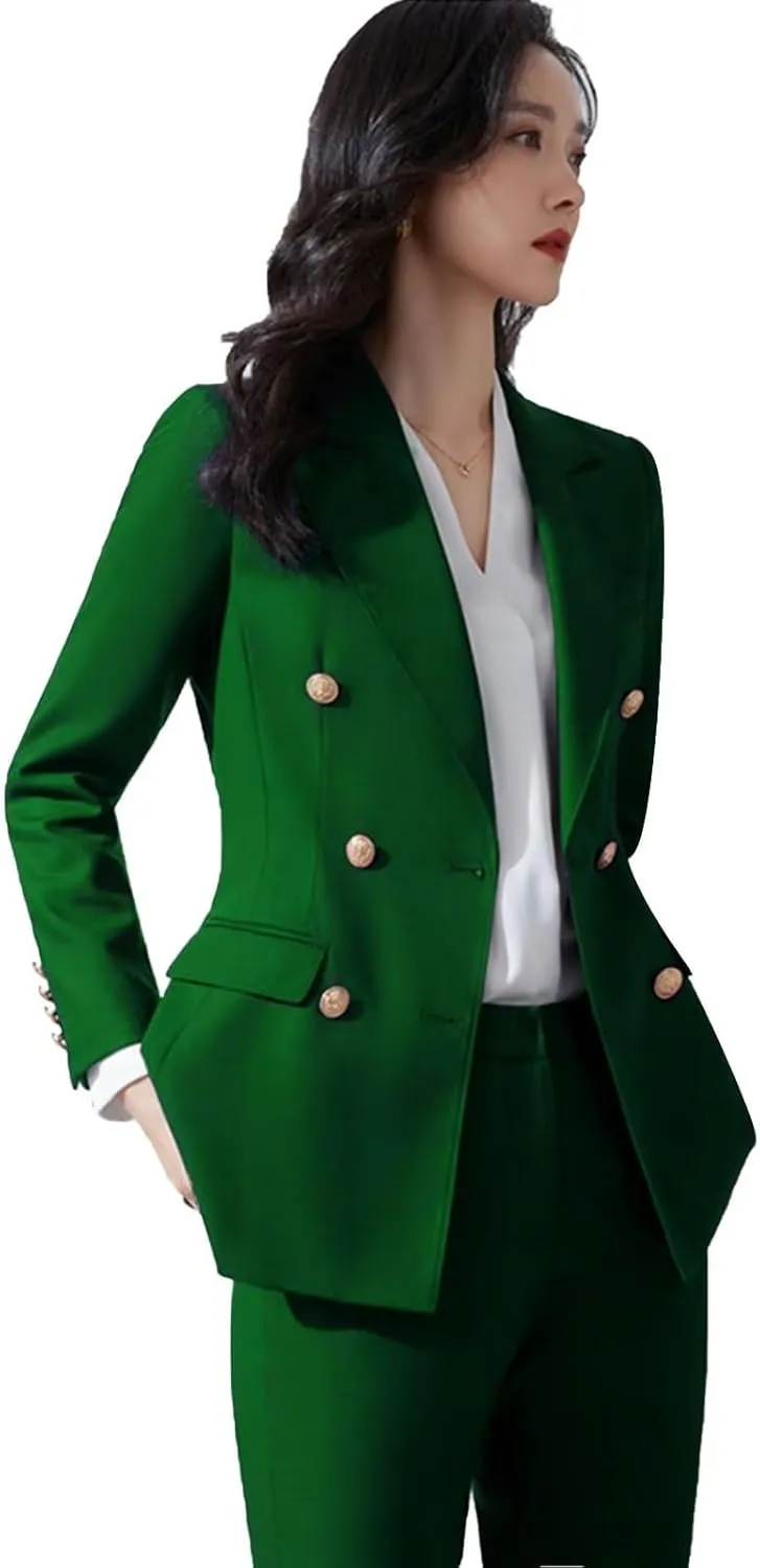 Women' Suit 2 Piece Double Breasted Blazer Pants Suit Set for Wedding Business Pantsuit for Work