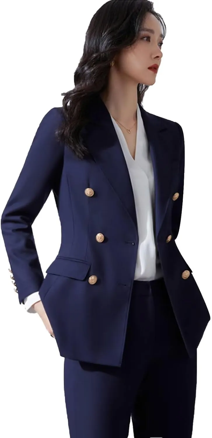 Women' Suit 2 Piece Double Breasted Blazer Pants Suit Set for Wedding Business Pantsuit for Work