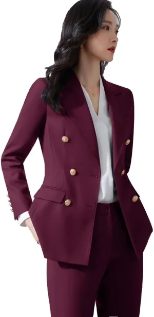 Women' Suit 2 Piece Double Breasted Blazer Pants Suit Set for Wedding Business Pantsuit for Work