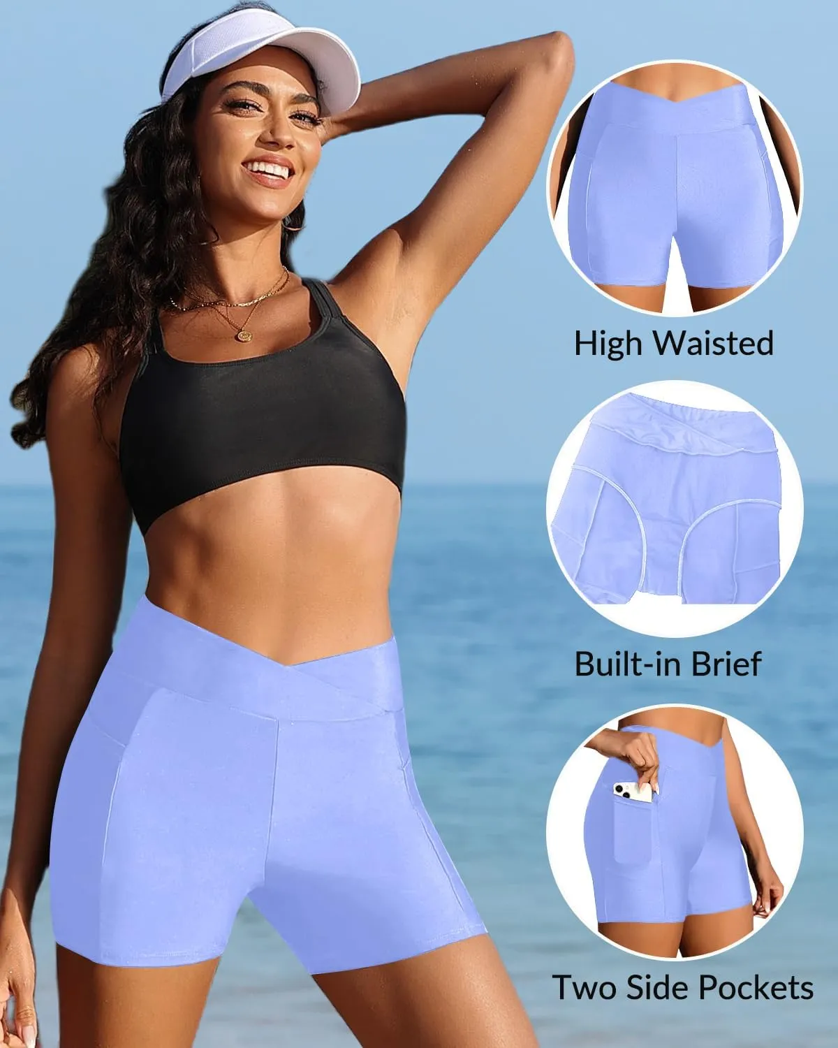 Women Swim Shorts - 4" High Waisted Swimsuit Bottoms Tummy Control 2025 Boy Shorts with Pocket