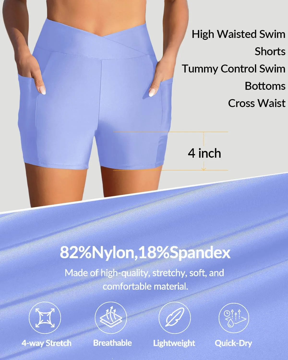 Women Swim Shorts - 4" High Waisted Swimsuit Bottoms Tummy Control 2025 Boy Shorts with Pocket