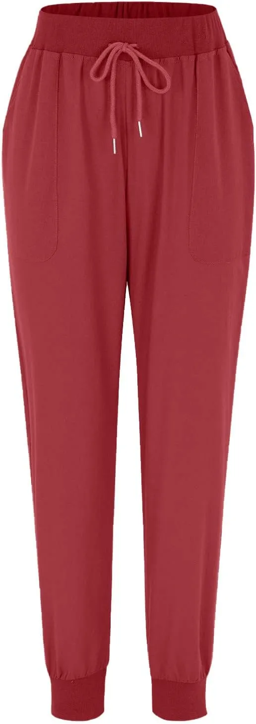 Women Tapered Pant Cotton Linen Drawstring Elastic Waist Pants Summer Casual Classic Petite Trouser Slacks with Pocket