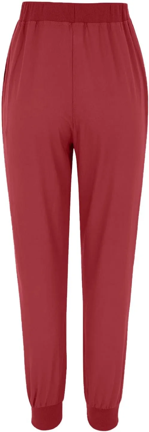 Women Tapered Pant Cotton Linen Drawstring Elastic Waist Pants Summer Casual Classic Petite Trouser Slacks with Pocket