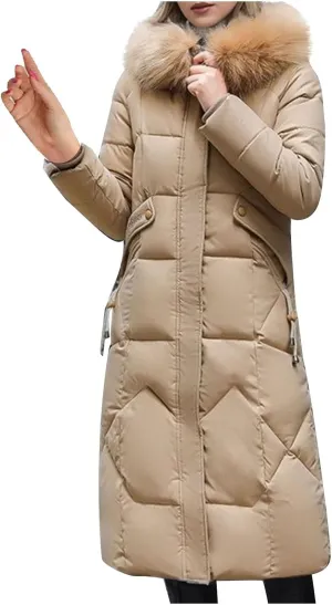 Women Winter Down Puffer Coat Warm Thicken Hooded Long Outwear Down Jacket With Pockets Plus Size Outerwear Jackets