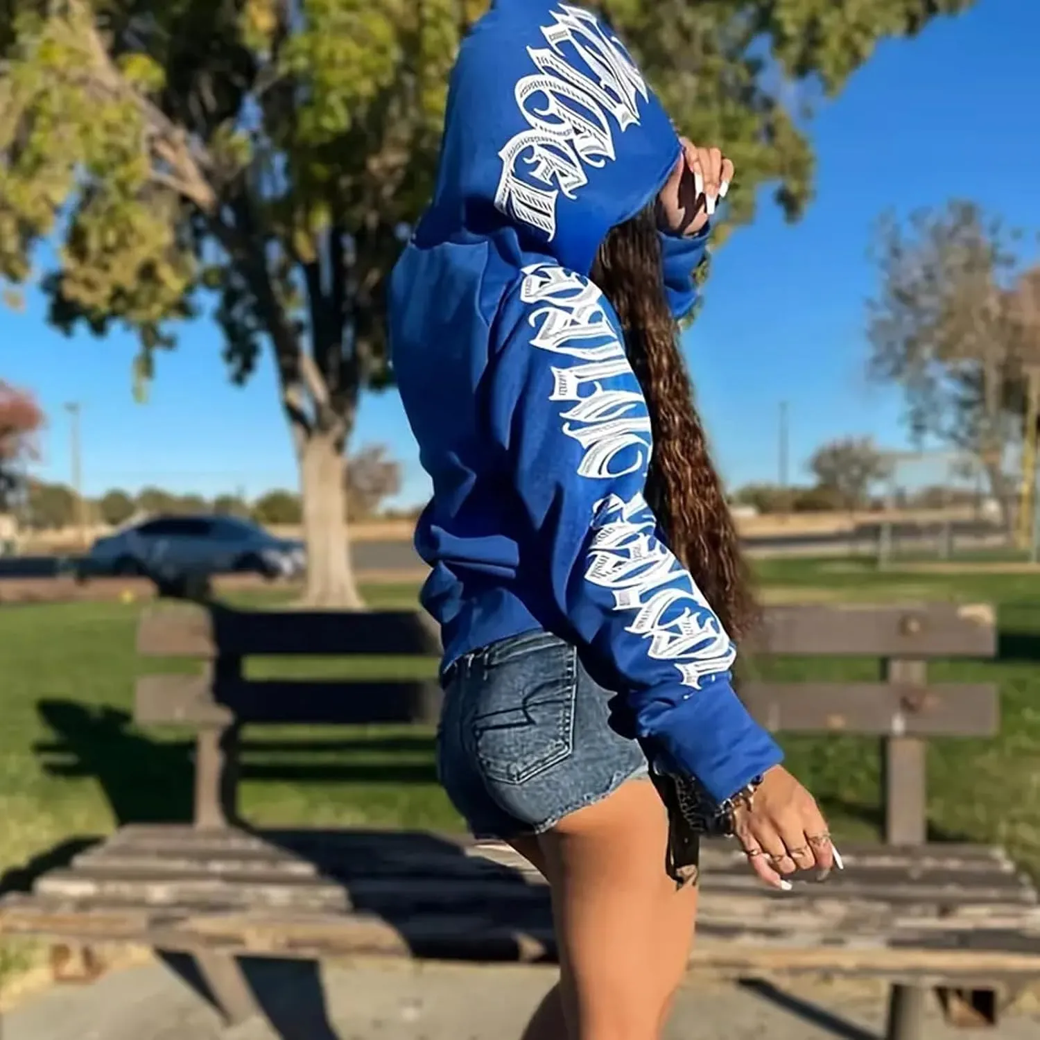 Women Zip Up Hoodie Y2k Letter Graphic Print Rhinestone Oversized Hoodies Gothic Jacket Vintage Streetwear