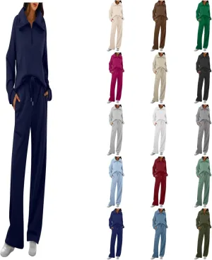 Womens 2 Piece Outfits Lounge Half Zip Hoodie Sweatsuit Sets Oversized Sweatshirt Baggy Fall Fashion Sweatpants Navy Blue