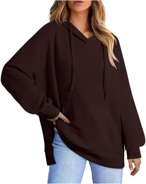 Women's 2025 Waffle Knit Hoodies Stylish Oversized Sweatshirts with Drawstring Hooded Lightweight Athletic Hoody Tops