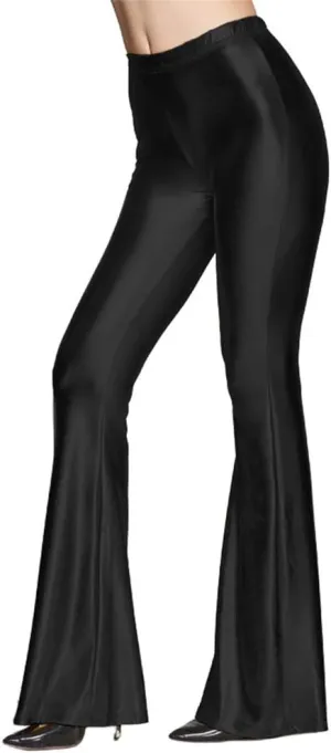 Women's 70s Disco Dance Party Shiny Metallic Flare Leggings High Waist Wide Leg Bootcut Palazzo Glam Yoga Trousers