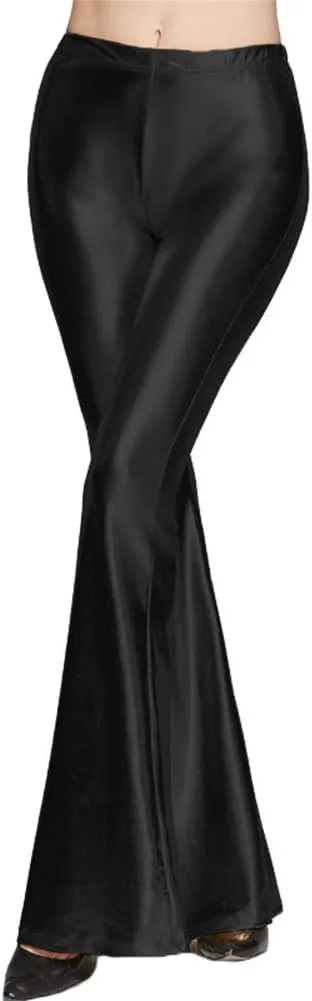 Women's 70s Disco Dance Party Shiny Metallic Flare Leggings High Waist Wide Leg Bootcut Palazzo Glam Yoga Trousers