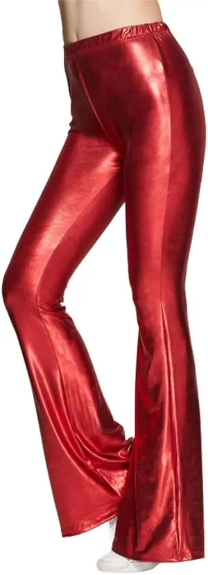 Women's 70s Disco Dance Party Shiny Metallic Flare Leggings High Waist Wide Leg Bootcut Palazzo Glam Yoga Trousers