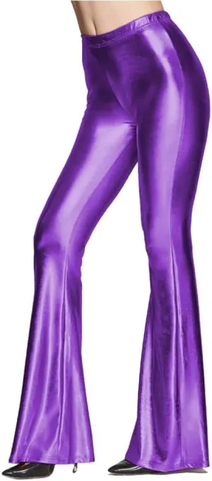 Women's 70s Disco Dance Party Shiny Metallic Flare Leggings High Waist Wide Leg Bootcut Palazzo Glam Yoga Trousers