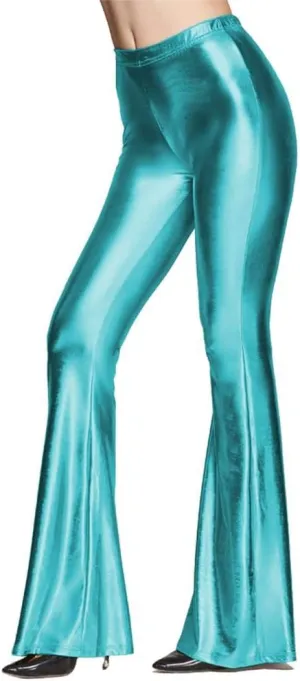 Women's 70s Disco Dance Party Shiny Metallic Flare Leggings High Waist Wide Leg Bootcut Palazzo Glam Yoga Trousers
