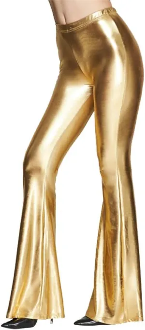 Women's 70s Disco Dance Party Shiny Metallic Flare Leggings High Waist Wide Leg Bootcut Palazzo Glam Yoga Trousers
