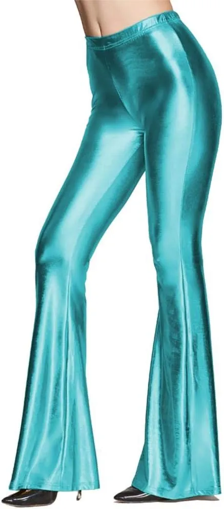 Women's 70s Disco Dance Party Shiny Metallic Flare Leggings High Waist Wide Leg Bootcut Palazzo Glam Yoga Trousers