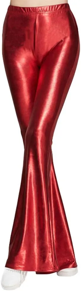 Women's 70s Disco Dance Party Shiny Metallic Flare Leggings High Waist Wide Leg Bootcut Palazzo Glam Yoga Trousers