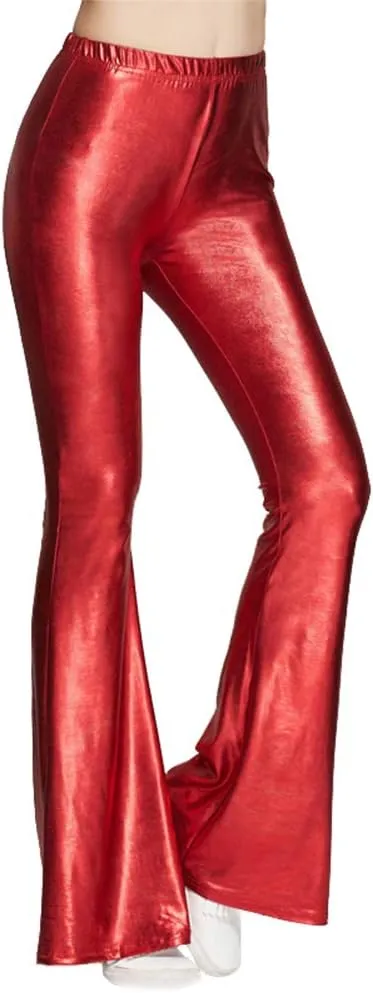 Women's 70s Disco Dance Party Shiny Metallic Flare Leggings High Waist Wide Leg Bootcut Palazzo Glam Yoga Trousers