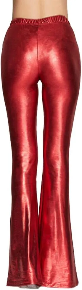 Women's 70s Disco Dance Party Shiny Metallic Flare Leggings High Waist Wide Leg Bootcut Palazzo Glam Yoga Trousers