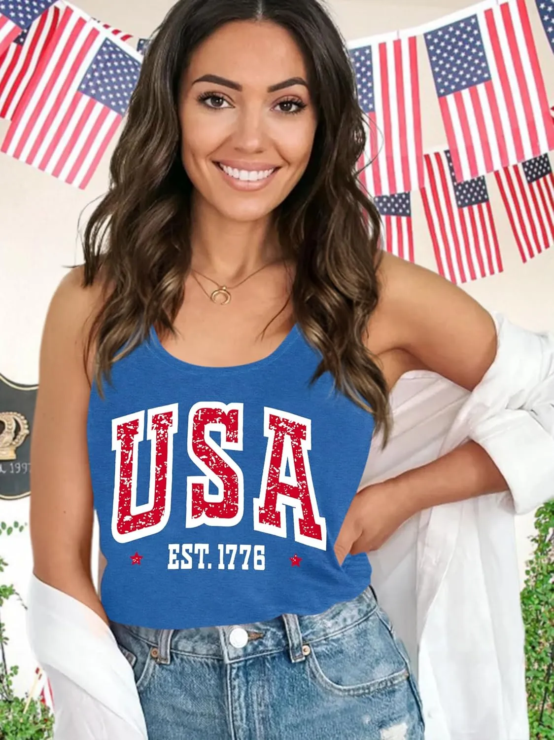 Womens American Flag Shirts 4th of July Outfits USA T-Shirt Patriotic Tank Shirt Fourth of July Sleeveless Tops